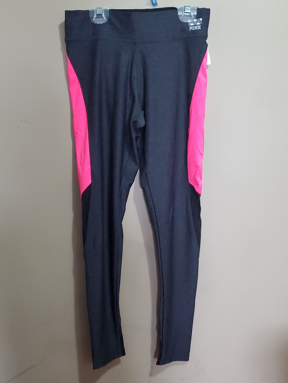 PINK Black Leggings with Hot Pink Side Panels Size Small